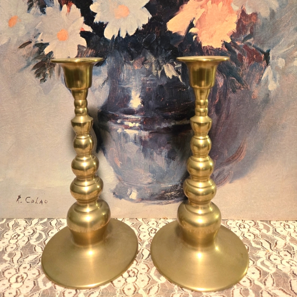 Elegant Solid Brass Candlestick Holder Set.